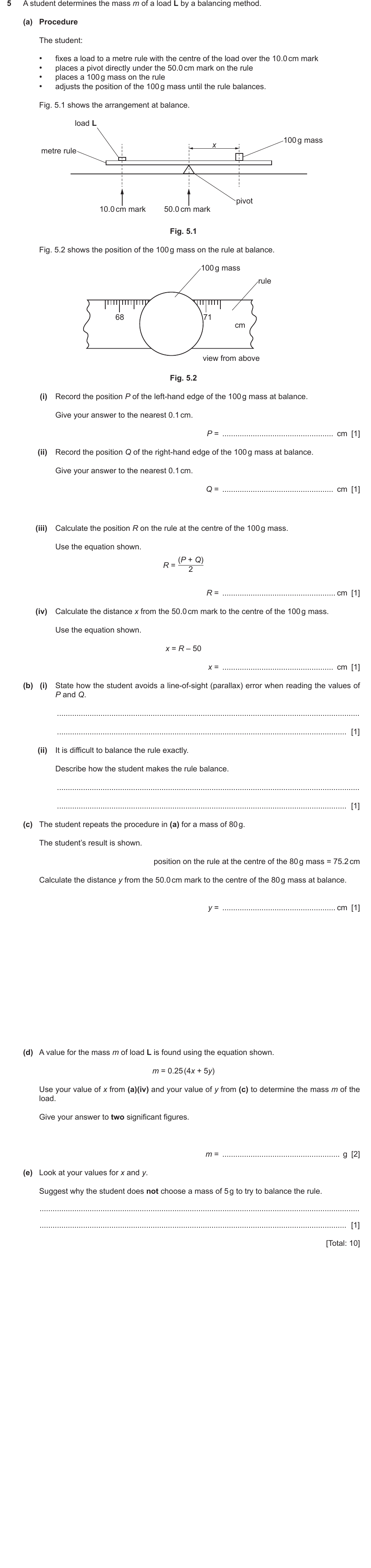 IGCSE 0654 March 2022 Paper 62 Question 5 — Turning effect (moments)