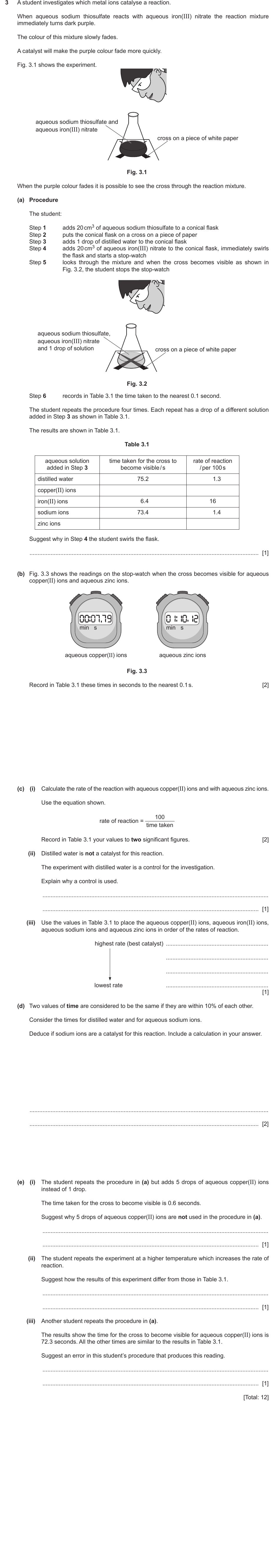 IGCSE 0654 March 2024 Paper 62 Question 3 — Factors affecting rate of reaction