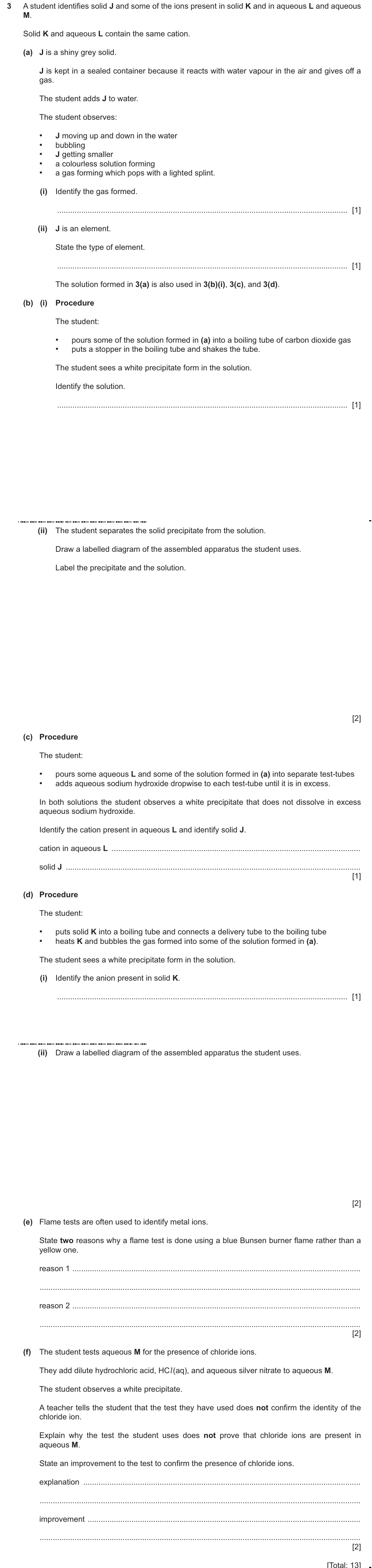 IGCSE 0654 March 2025 Paper 62 Question 3 — Tests for ions & gases