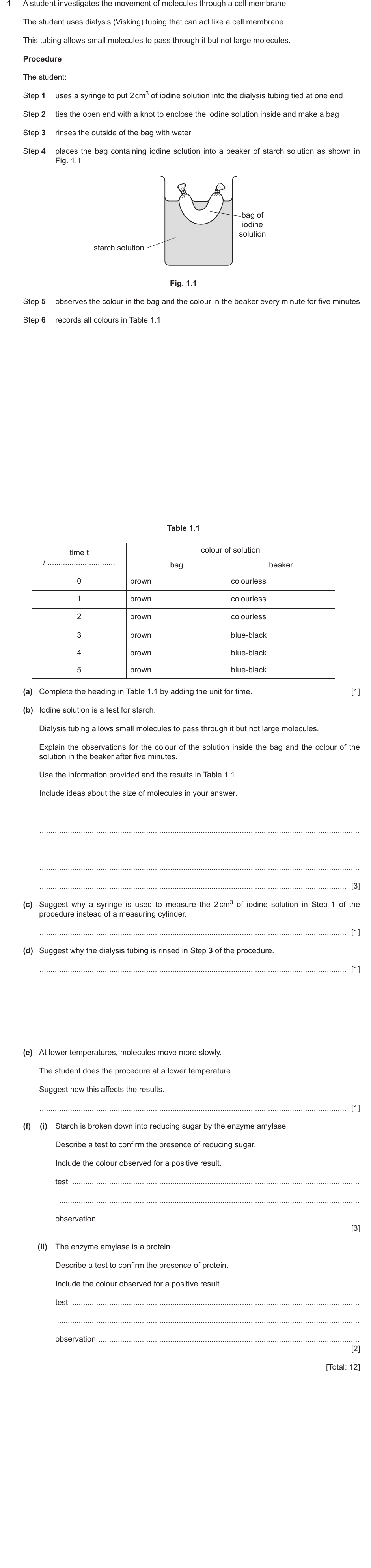 IGCSE 0654 May/June 2022 Paper 62 Question 1 — Animal & plant cell structure
