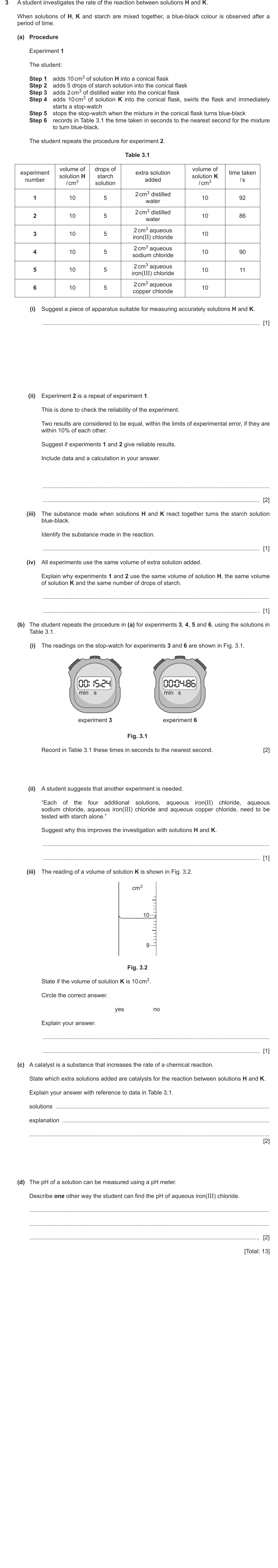 IGCSE 0654 May/June 2023 Paper 61 Question 3 — Factors affecting rate of reaction