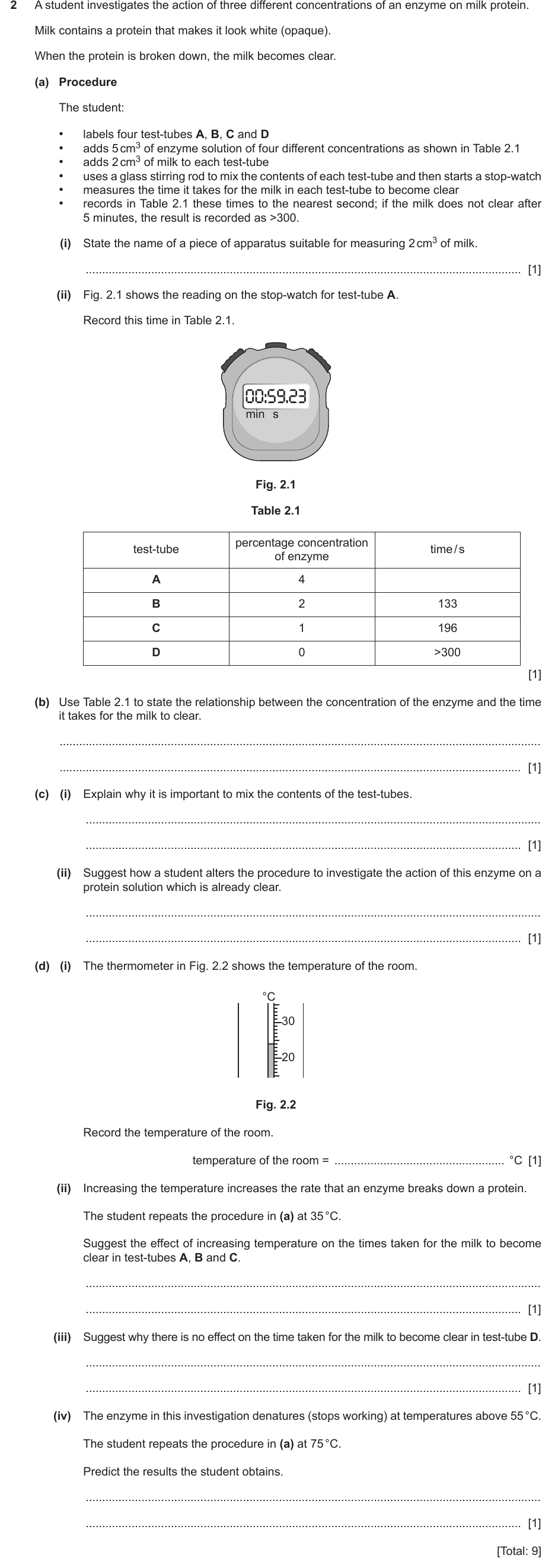 IGCSE 0654 May/June 2023 Paper 63 Question 2 — Enzyme action