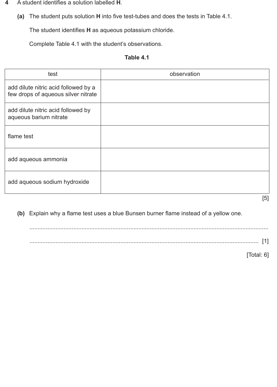 IGCSE 0654 May/June 2024 Paper 61 Question 4 — Tests for ions & gases