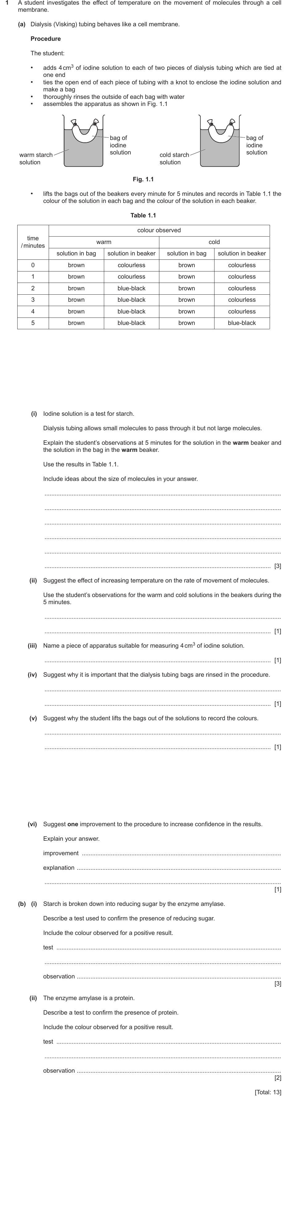 IGCSE 0654 May/June 2024 Paper 63 Question 1 — Animal & plant cell structure