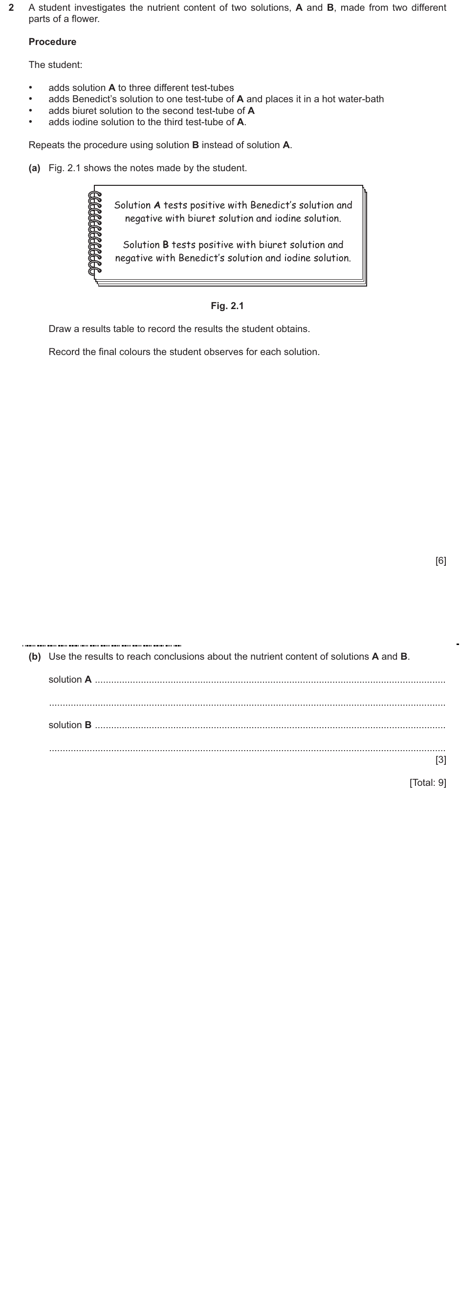 IGCSE 0654 May/June 2025 Paper 62 Question 2 — Food tests
