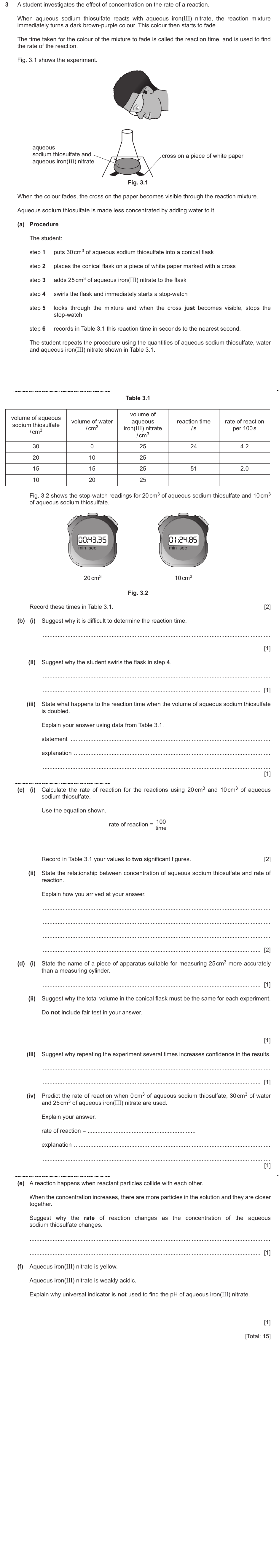 IGCSE 0654 May/June 2025 Paper 63 Question 3 — Factors affecting rate of reaction