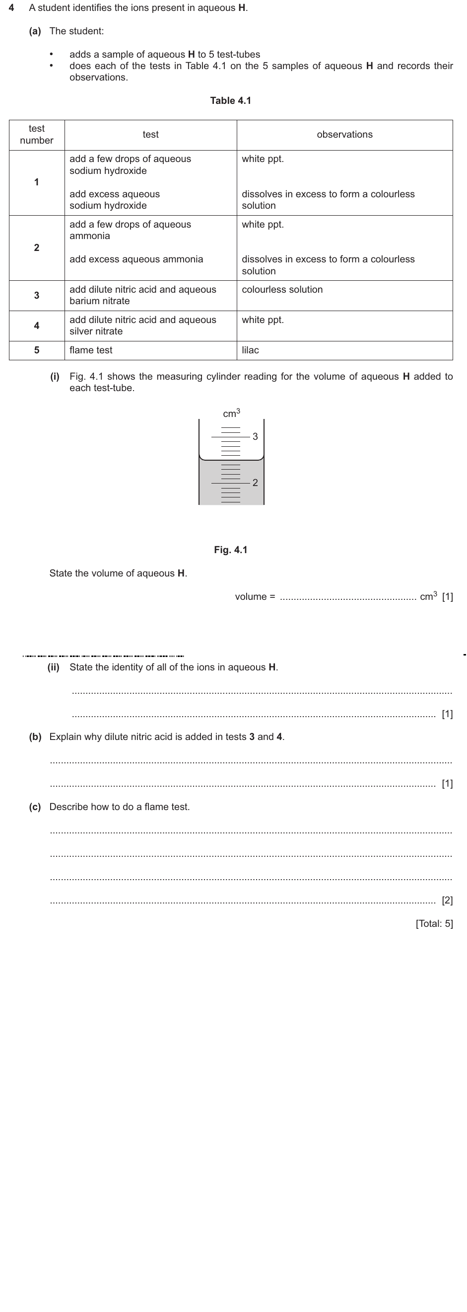 IGCSE 0654 May/June 2025 Paper 63 Question 4 — Tests for ions & gases