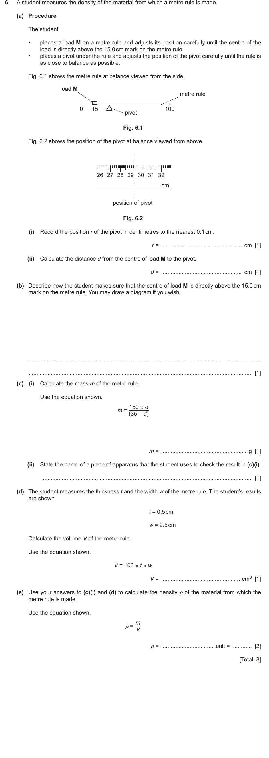 IGCSE 0654 Oct/Nov 2022 Paper 61 Question 6 — Turning effect (moments)
