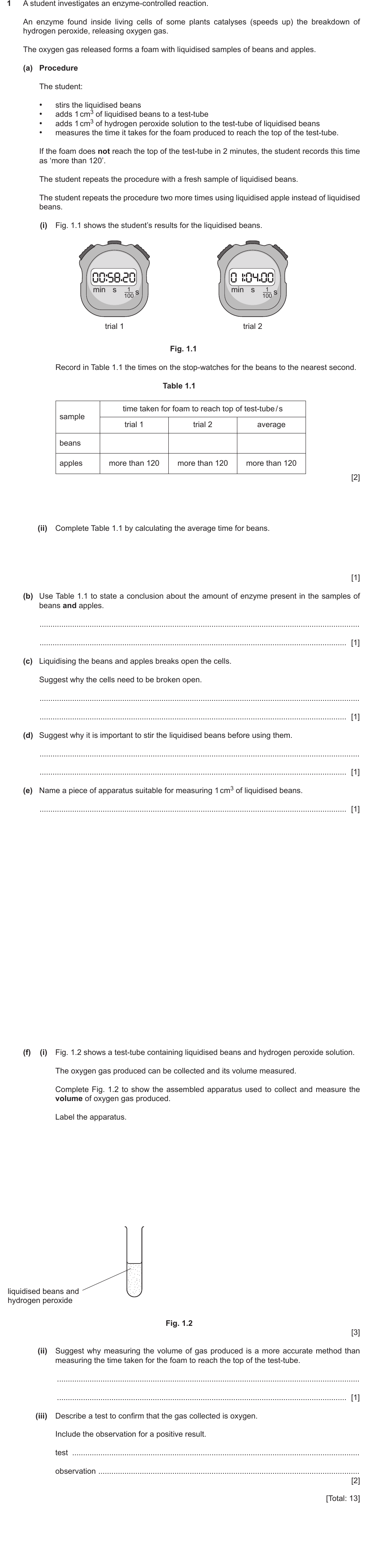 IGCSE 0654 Oct/Nov 2023 Paper 63 Question 1 — Enzyme action