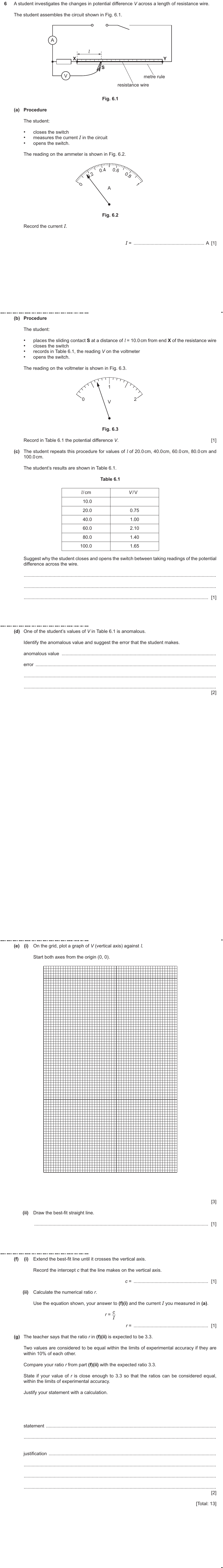 IGCSE 0654 Oct/Nov 2024 Paper 61 Question 6 — Current, voltage & resistance