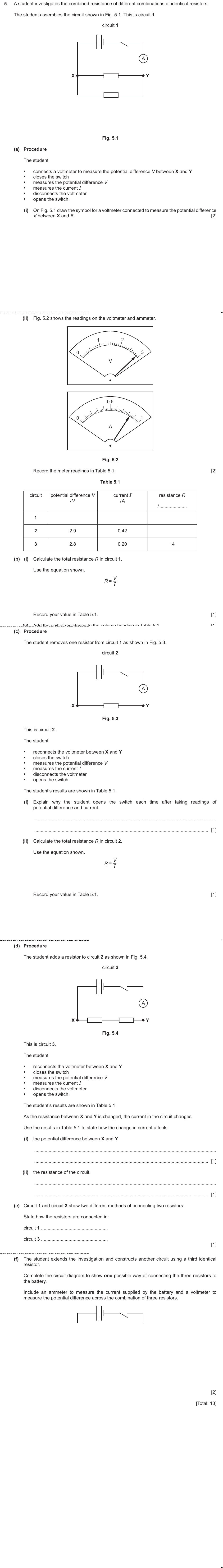 IGCSE 0654 Oct/Nov 2024 Paper 62 Question 5 — Current, voltage & resistance