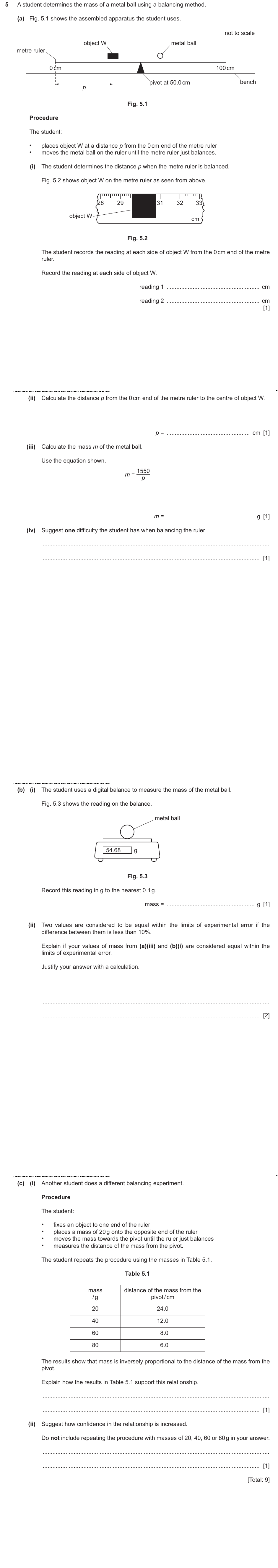 IGCSE 0654 Oct/Nov 2025 Paper 63 Question 5 — Turning effect (moments)