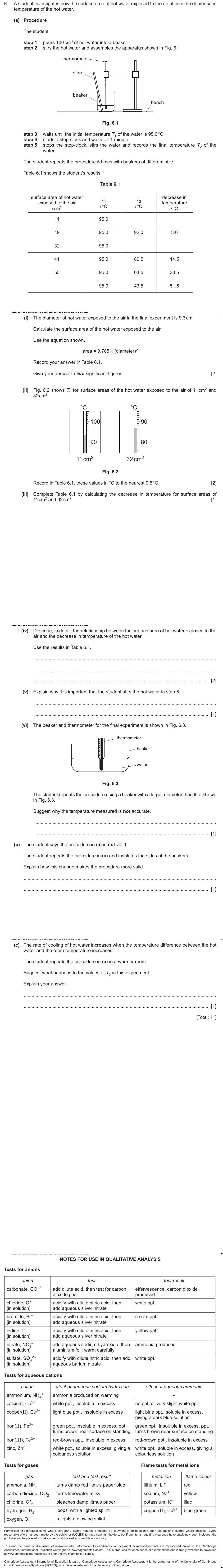 IGCSE 0654 Oct/Nov 2025 Paper 63 Question 6 — Factors affecting rate of reaction