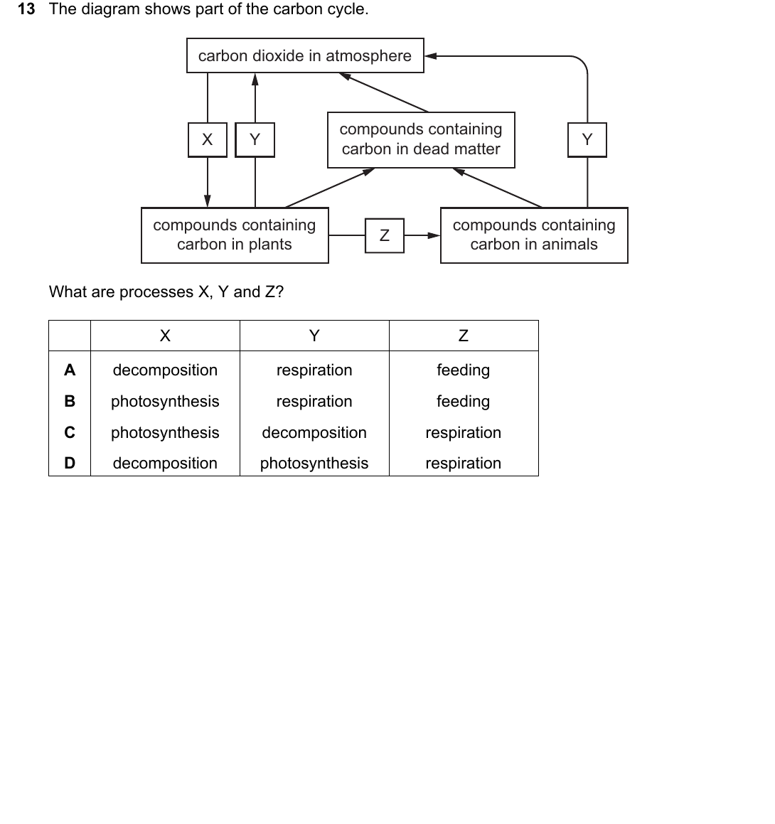 IGCSE 0654 March 2022 Paper 12 Question 13 — Carbon cycle