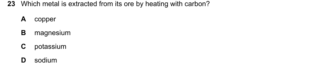 IGCSE 0654 March 2022 Paper 12 Question 23 — Extraction of metals