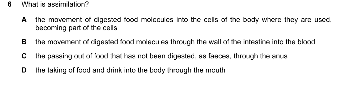 IGCSE 0654 March 2022 Paper 12 Question 6 — Absorption