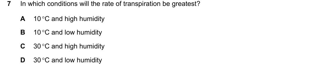 IGCSE 0654 March 2022 Paper 12 Question 7 — Transpiration