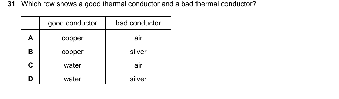 IGCSE 0654 March 2025 Paper 12 Question 31 — Conduction, convection & radiation