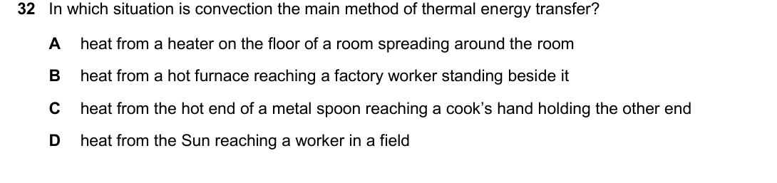 IGCSE 0654 March 2025 Paper 12 Question 32 — Conduction, convection & radiation