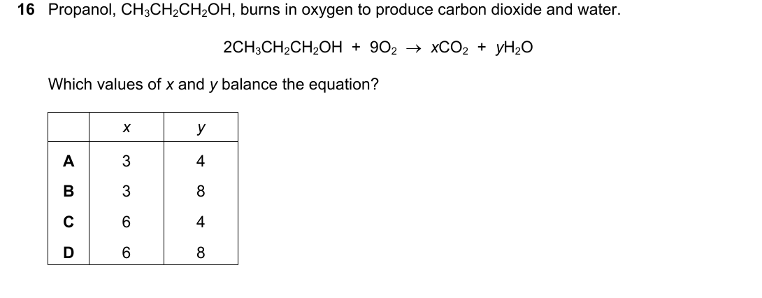IGCSE 0654 May/June 2022 Paper 11 Question 16 — Balancing equations