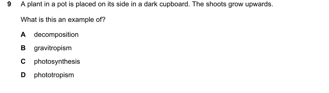 IGCSE 0654 May/June 2022 Paper 11 Question 9 — Plant tropisms