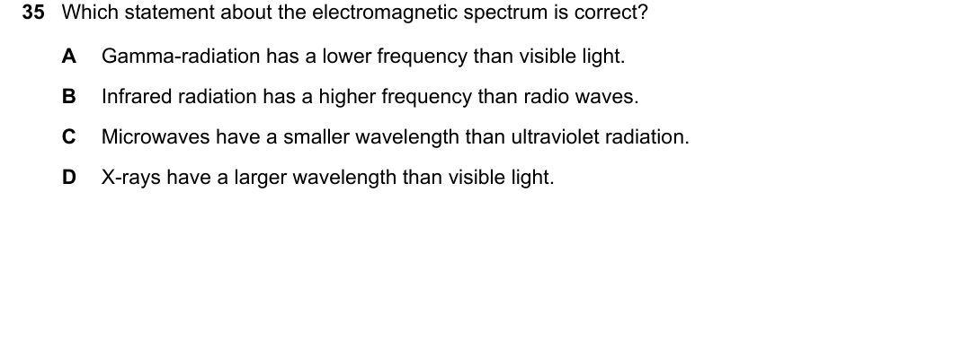 IGCSE 0654 May/June 2022 Paper 12 Question 35 — Electromagnetic spectrum