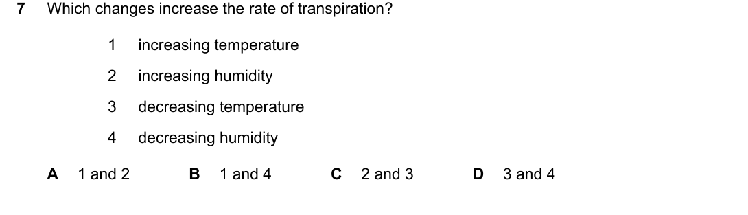 IGCSE 0654 May/June 2022 Paper 12 Question 7 — Transpiration