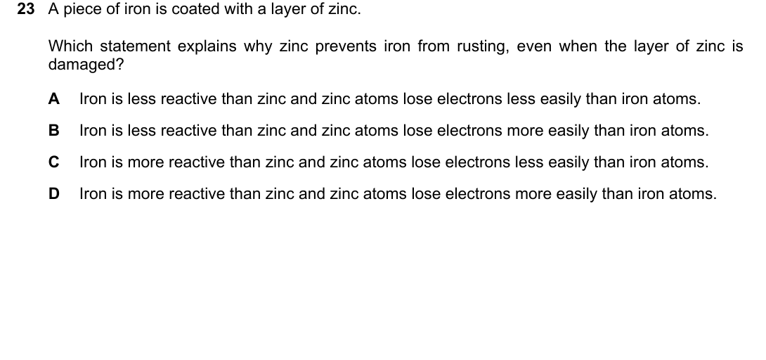 IGCSE 0654 May/June 2022 Paper 21 Question 23 — Corrosion & rusting