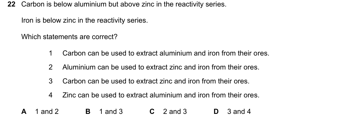 IGCSE 0654 May/June 2022 Paper 22 Question 22 — Properties & reactivity series