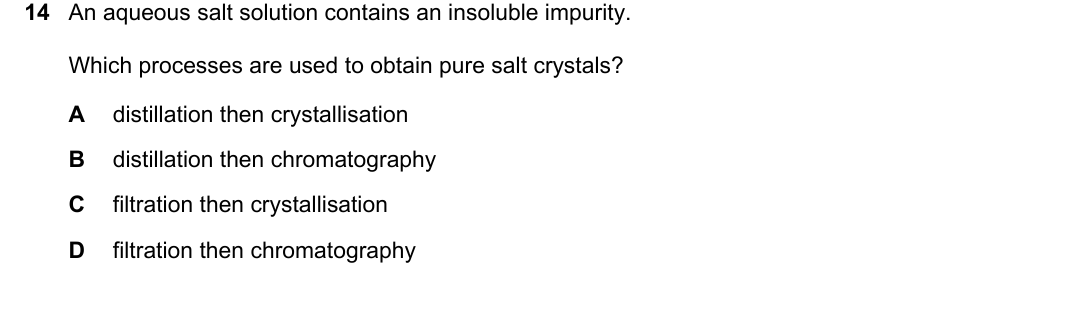 IGCSE 0654 May/June 2023 Paper 11 Question 14 — Separation & purification