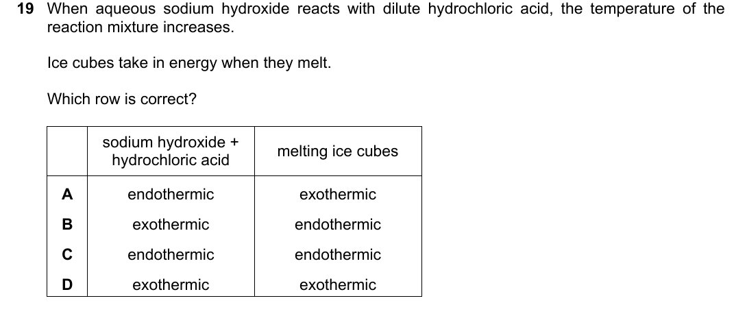 IGCSE 0654 May/June 2024 Paper 11 Question 19 — Exothermic & endothermic reactions