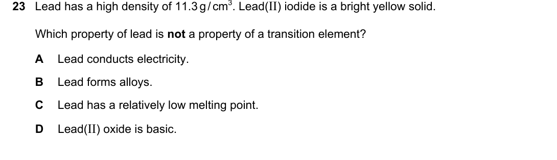 IGCSE 0654 May/June 2024 Paper 11 Question 23 — Transition elements