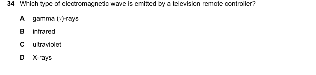 IGCSE 0654 May/June 2024 Paper 11 Question 34 — Electromagnetic spectrum