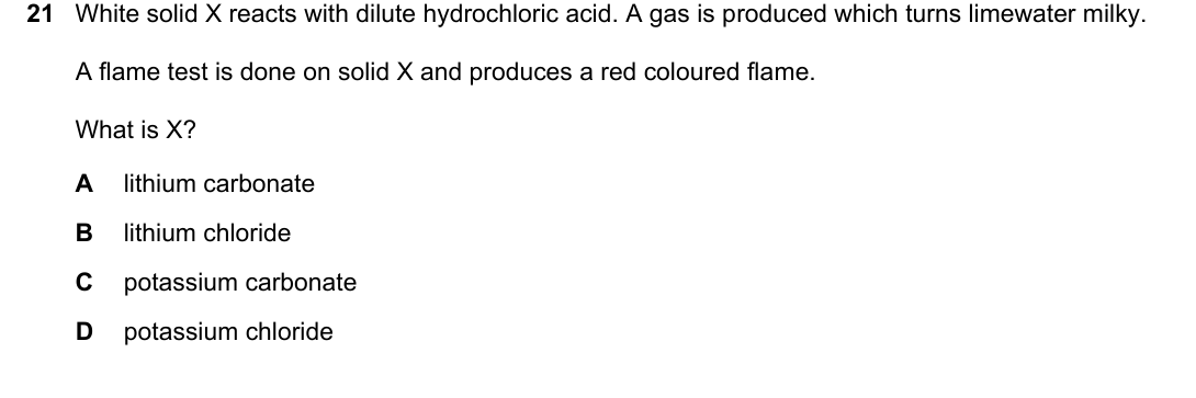 IGCSE 0654 May/June 2024 Paper 12 Question 21 — Tests for ions & gases