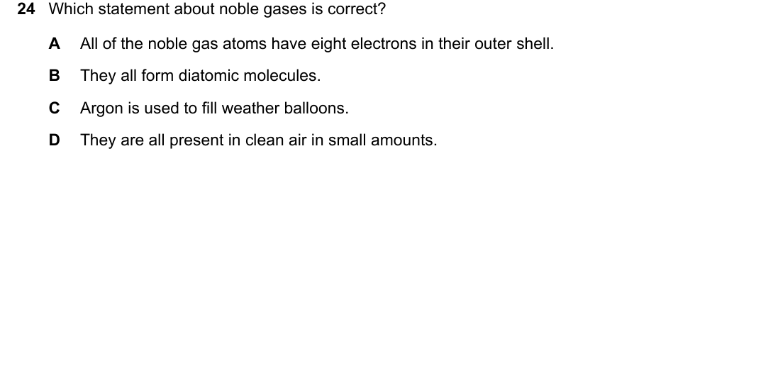 IGCSE 0654 May/June 2024 Paper 21 Question 24 — Group 0 noble gases