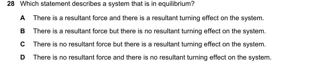 IGCSE 0654 May/June 2024 Paper 21 Question 28 — Resultant forces & Newton's laws
