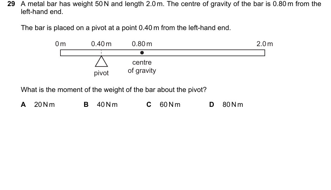 IGCSE 0654 May/June 2025 Paper 11 Question 29 — Turning effect (moments)