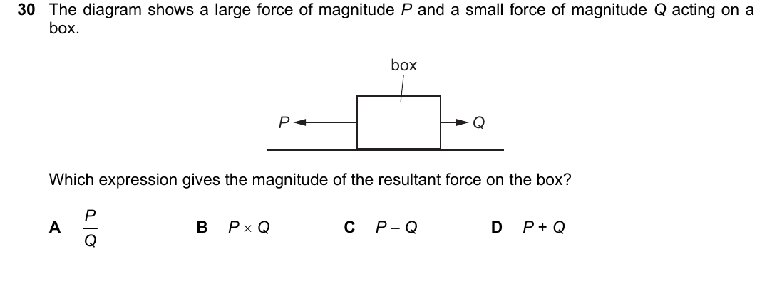 IGCSE 0654 May/June 2025 Paper 11 Question 30 — Resultant forces & Newton's laws