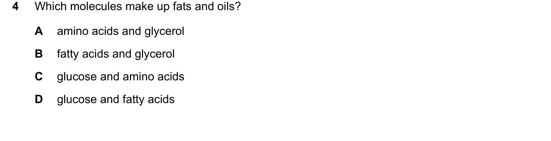 IGCSE 0654 May/June 2025 Paper 11 Question 4 — Carbohydrates, proteins & fats