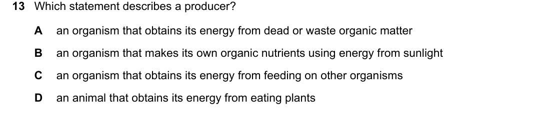 IGCSE 0654 May/June 2025 Paper 12 Question 13 — Food chains, webs & energy flow