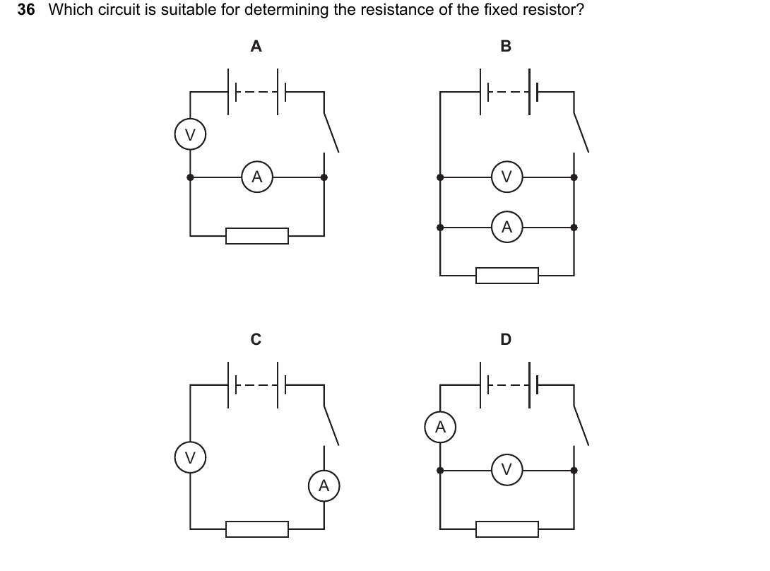 IGCSE 0654 May/June 2025 Paper 12 Question 36 — Current, voltage & resistance