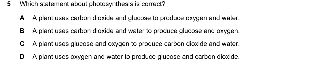 IGCSE 0654 May/June 2025 Paper 12 Question 5 — Photosynthesis