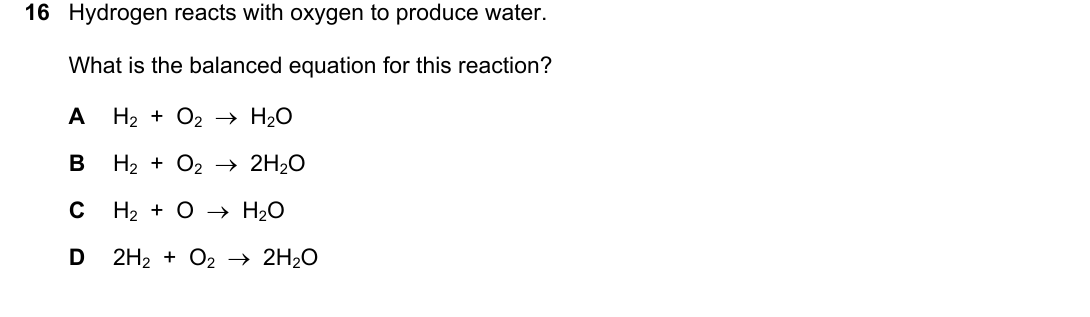IGCSE 0654 Oct/Nov 2022 Paper 11 Question 16 — Balancing equations