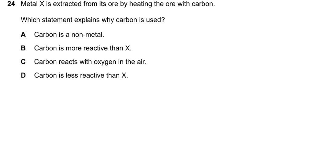 IGCSE 0654 Oct/Nov 2022 Paper 11 Question 24 — Extraction of metals