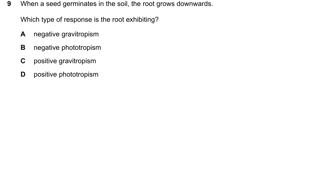 IGCSE 0654 Oct/Nov 2022 Paper 11 Question 9 — Plant tropisms