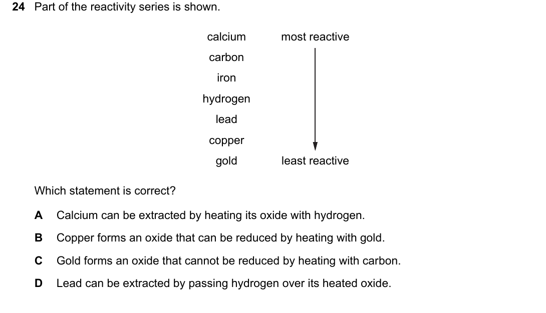 IGCSE 0654 Oct/Nov 2022 Paper 22 Question 24 — Properties & reactivity series