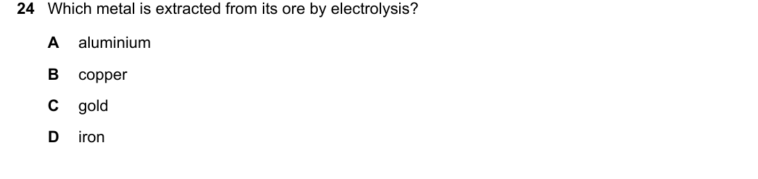 IGCSE 0654 Oct/Nov 2023 Paper 11 Question 24 — Extraction of metals