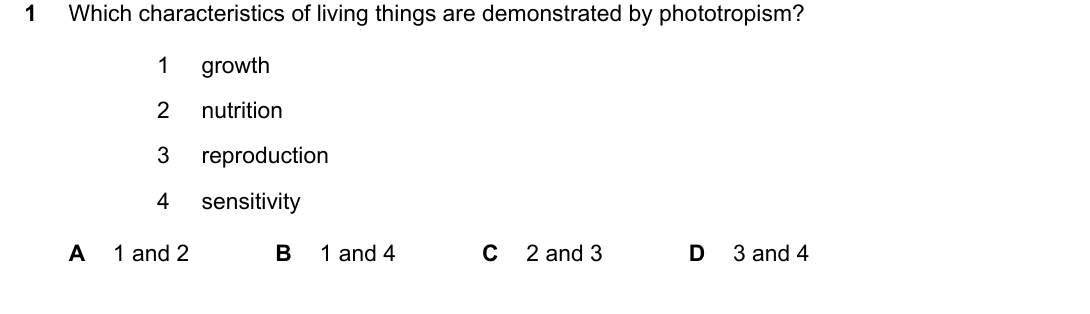 IGCSE 0654 Oct/Nov 2023 Paper 22 Question 1 — Plant tropisms