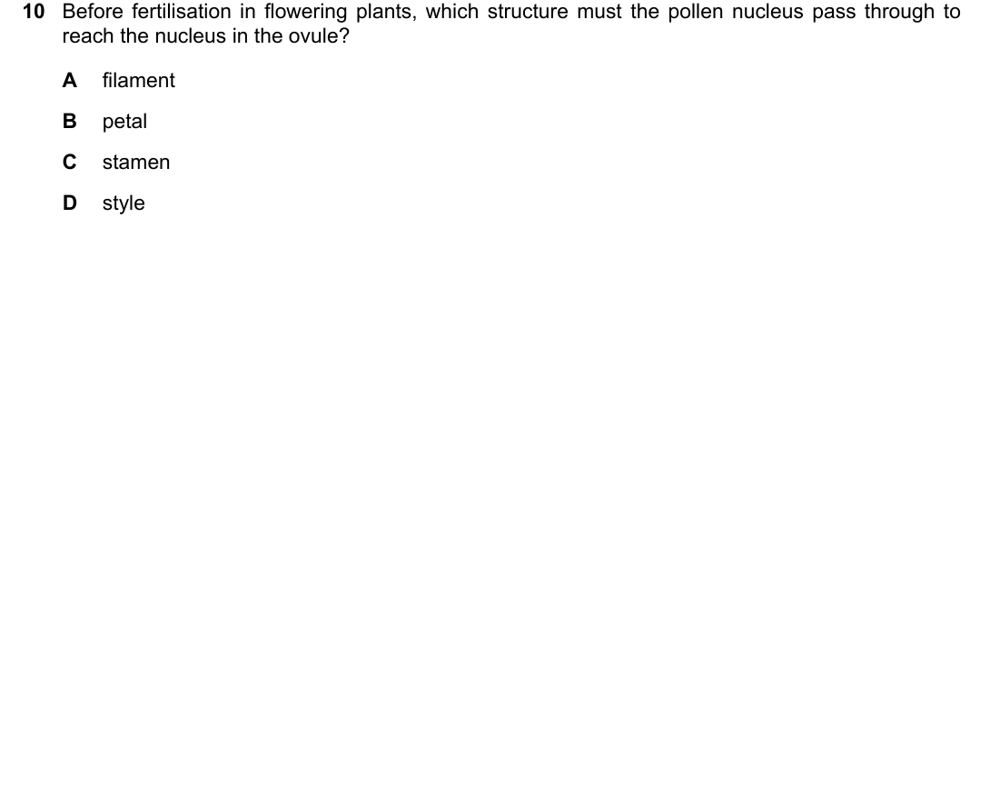 IGCSE 0654 Oct/Nov 2024 Paper 11 Question 10 — Reproduction in flowering plants
