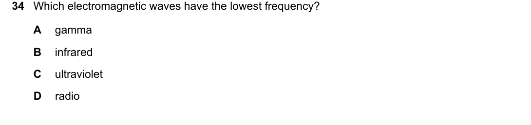 IGCSE 0654 Oct/Nov 2024 Paper 11 Question 34 — Electromagnetic spectrum